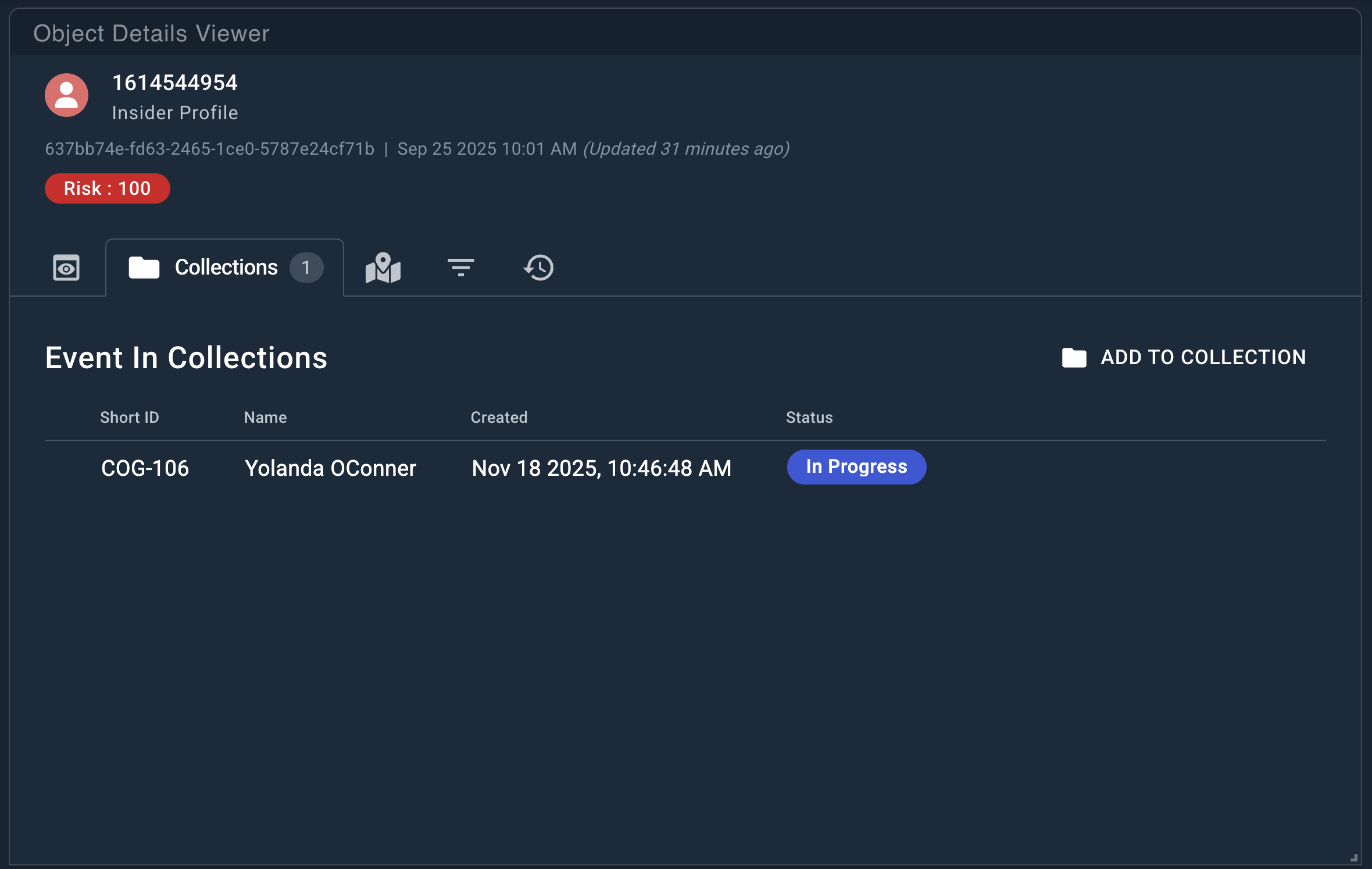 Event details viewer collection tab