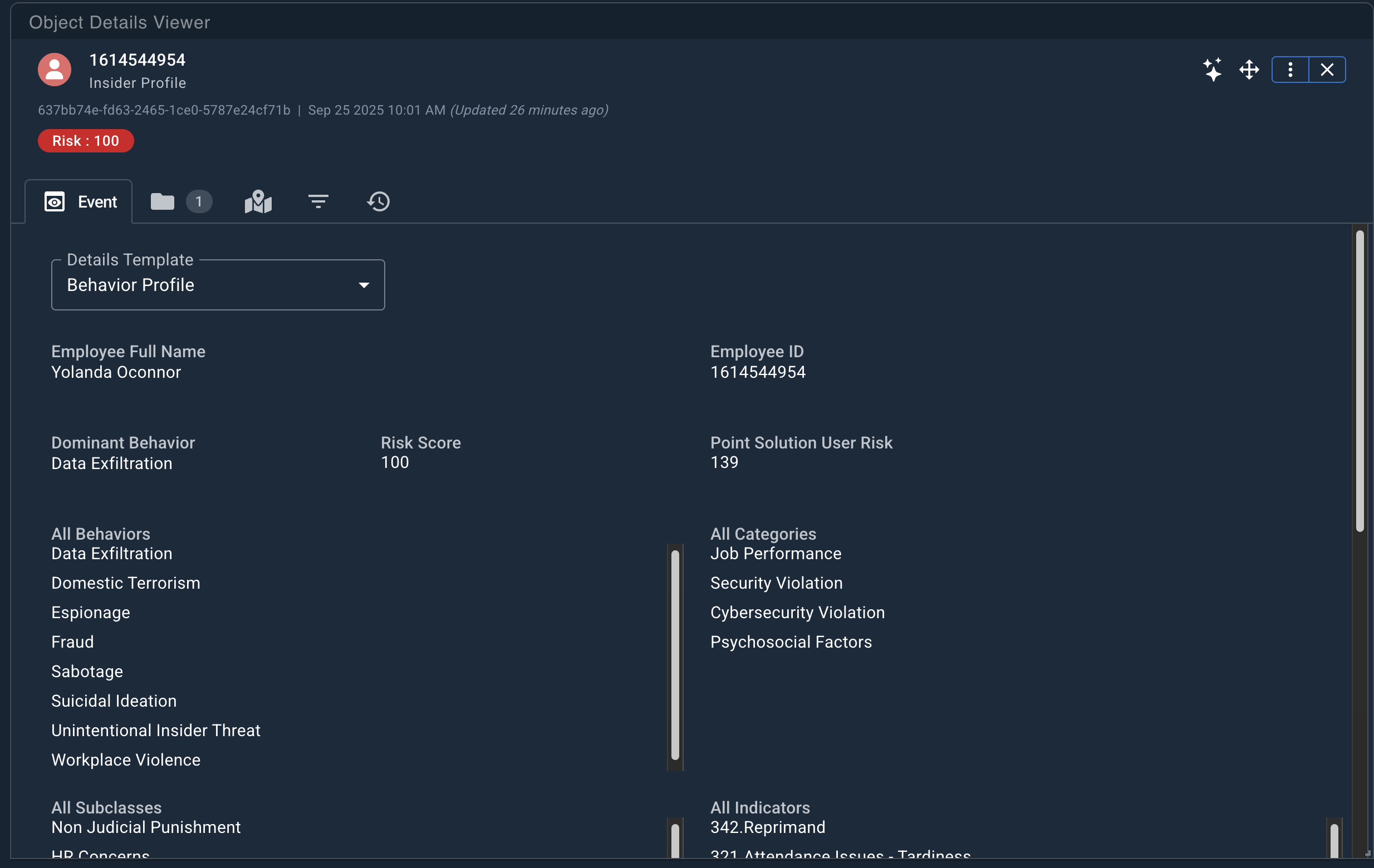 Event details viewer event tab